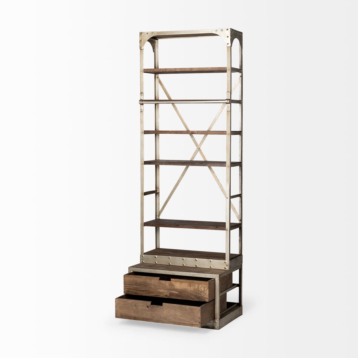 Brodie Shelving Unit Light Brown Wood | Nickel Tone Metal | 32L - shelving