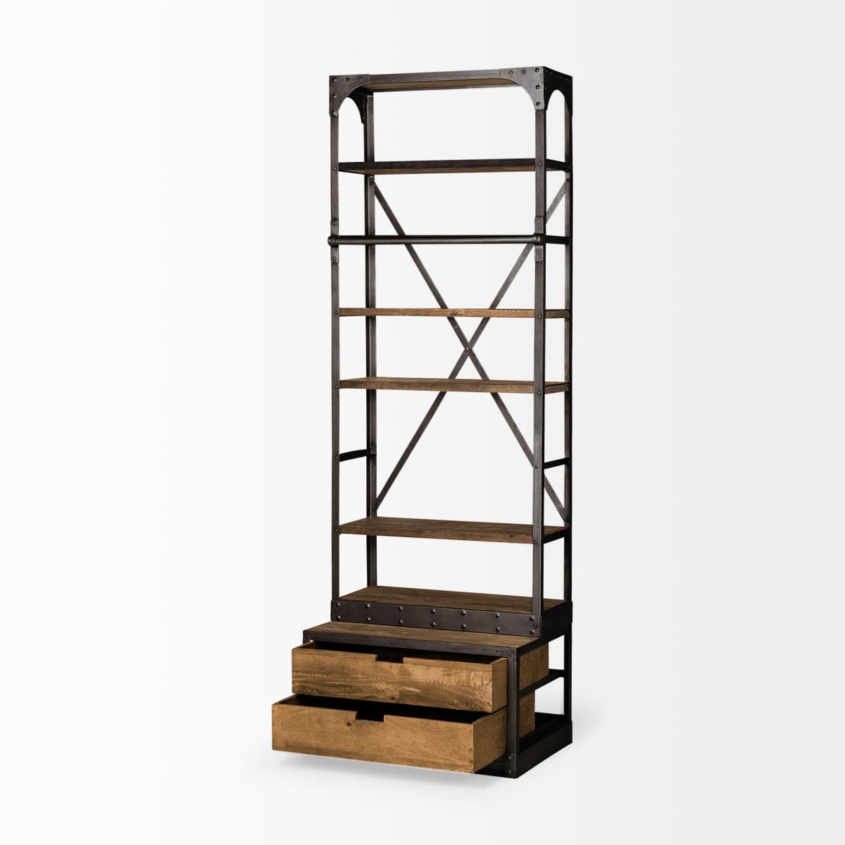 Brodie Shelving Unit Medium Brown Wood | Black Metal | 32L - shelving