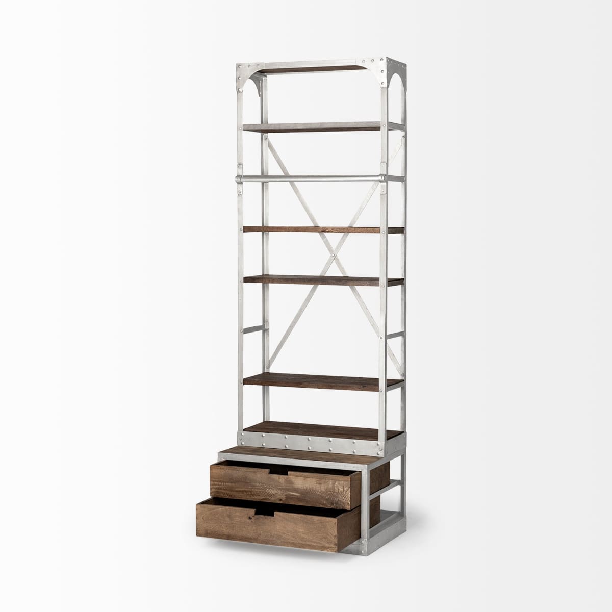 Brodie Shelving Unit Medium Brown Wood | Silver Metal | 32L - shelving