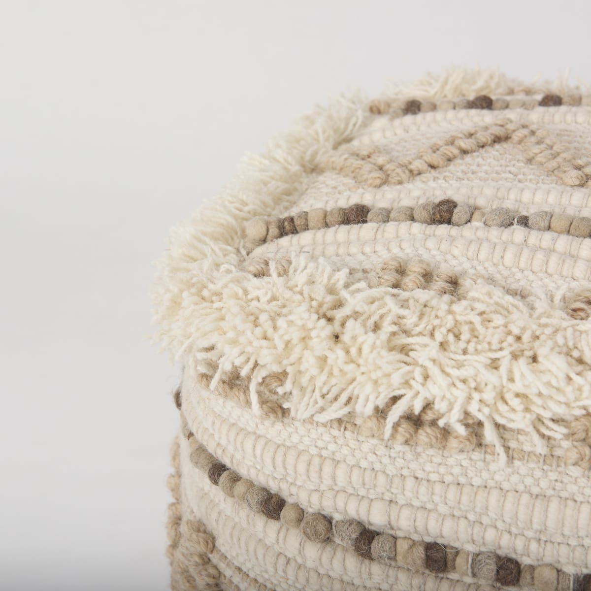 Caela Pouf Beige/Brown Wool - poufs