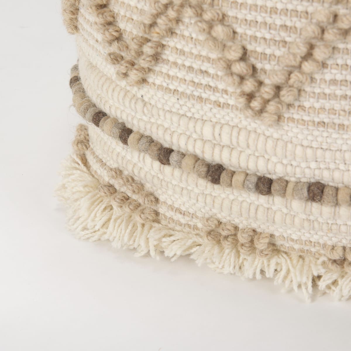 Caela Pouf Beige/Brown Wool - poufs