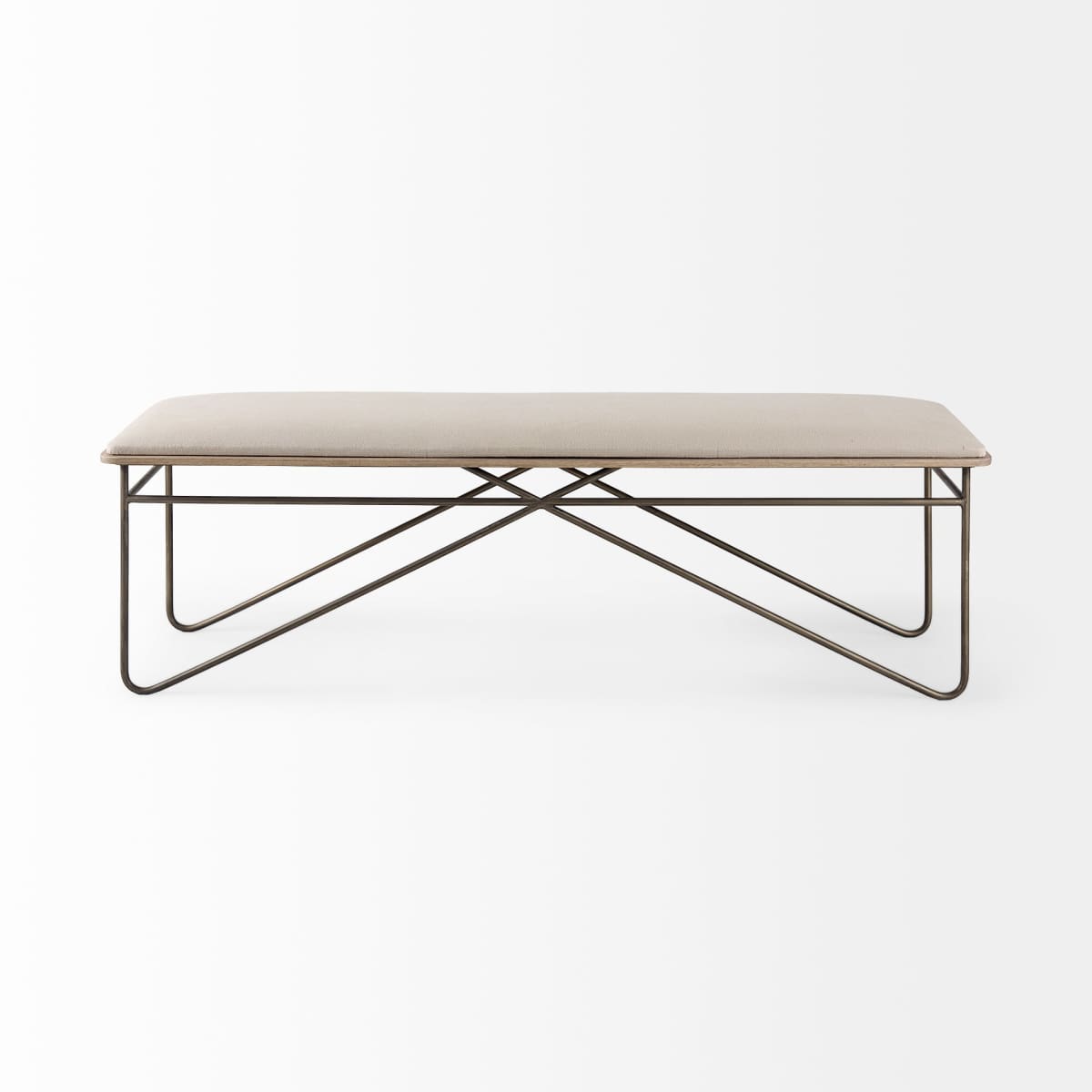 Camille Bench Cream Fabric | Antique Gold Metal - benches