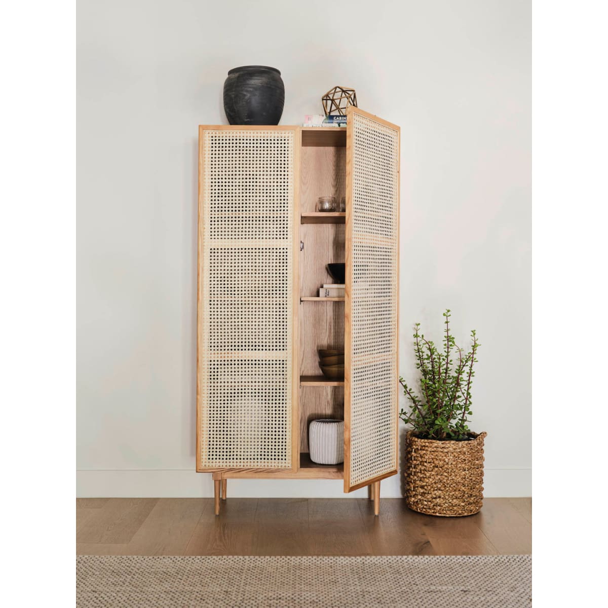 Cane Bookcase With Full Doors - Natural - lh-import-shelving-storage
