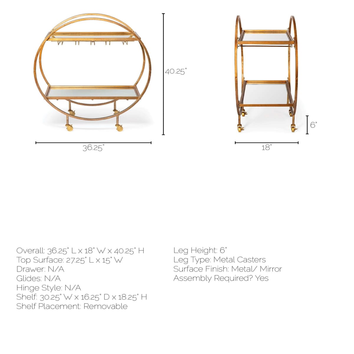 Carola Bar Cart Gold Metal | Glass - bar-carts