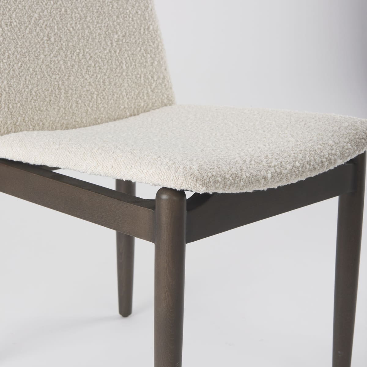 Cavett Dining Chair Cream Bouclé Fabric | Dark Brown Wood - dining-chairs