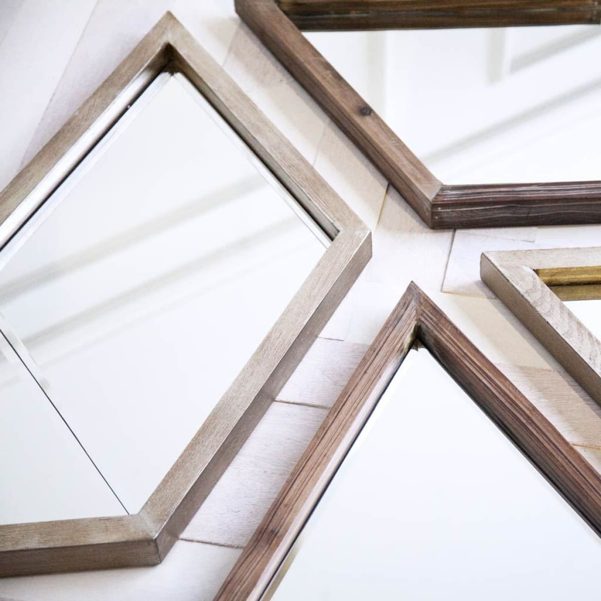 Chevren Wall Mirror Dark Brown Wood | 26x22 - wall-mirrors-grouped