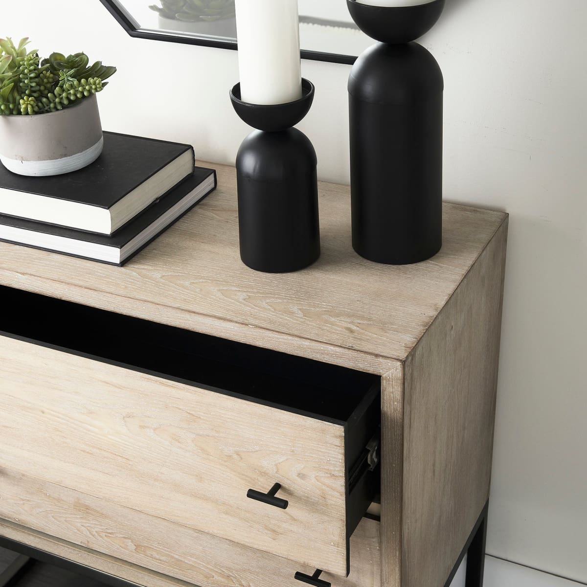 Ciara Accent Cabinet Beige Wood | Black Metal - acc-chest-cabinets