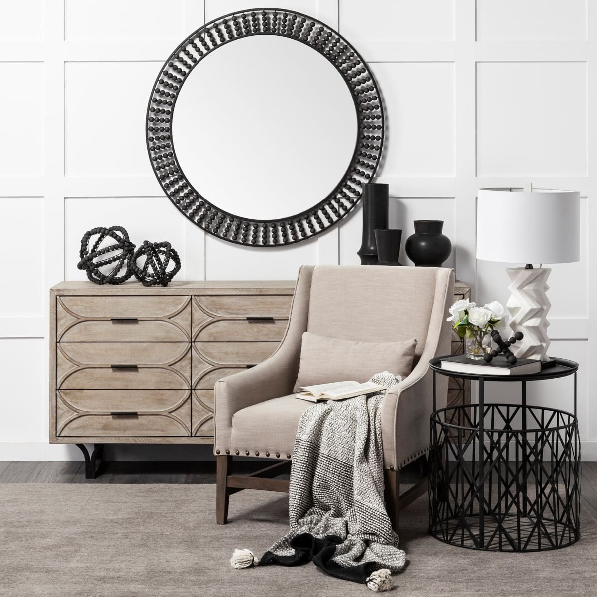 Claiborne Wall Mirror Black Metal | 42’’ - wall-mirrors-grouped