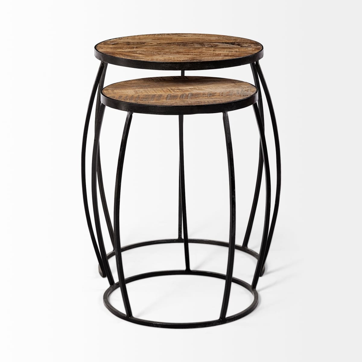 Clapp Accent Table Brown Wood | Black Metal | Line Pattern - accent-tables