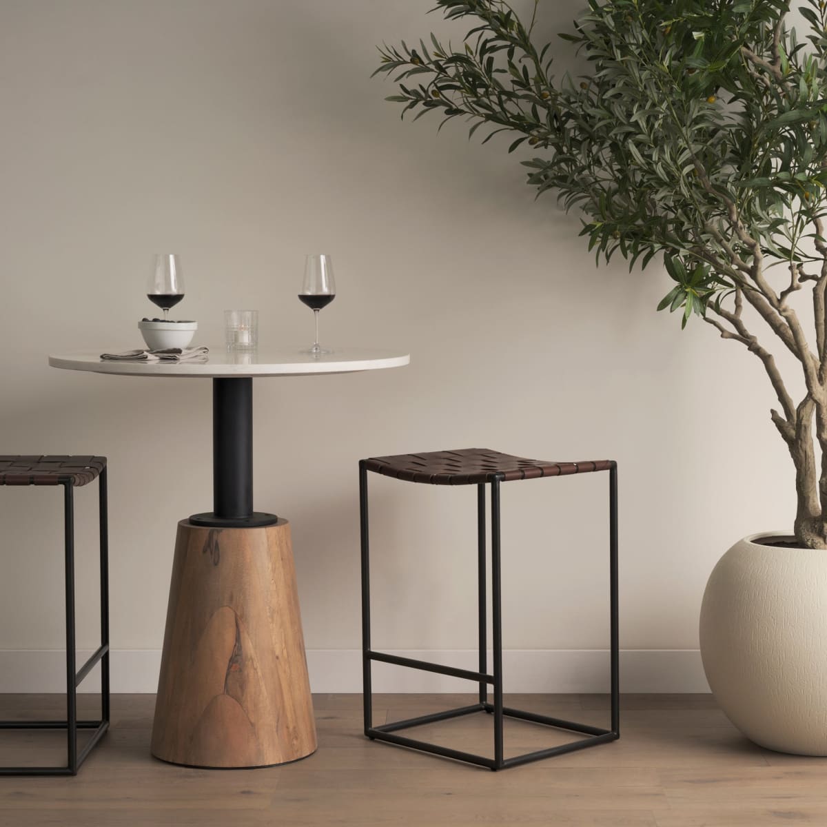 Clarissa Bar Counter Stool Brown Leather | Black Metal | Counter - bar-stools