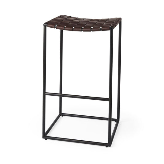 Clarissa Bar Counter Stool Brown Leather | Black Metal | Bar - bar-stools