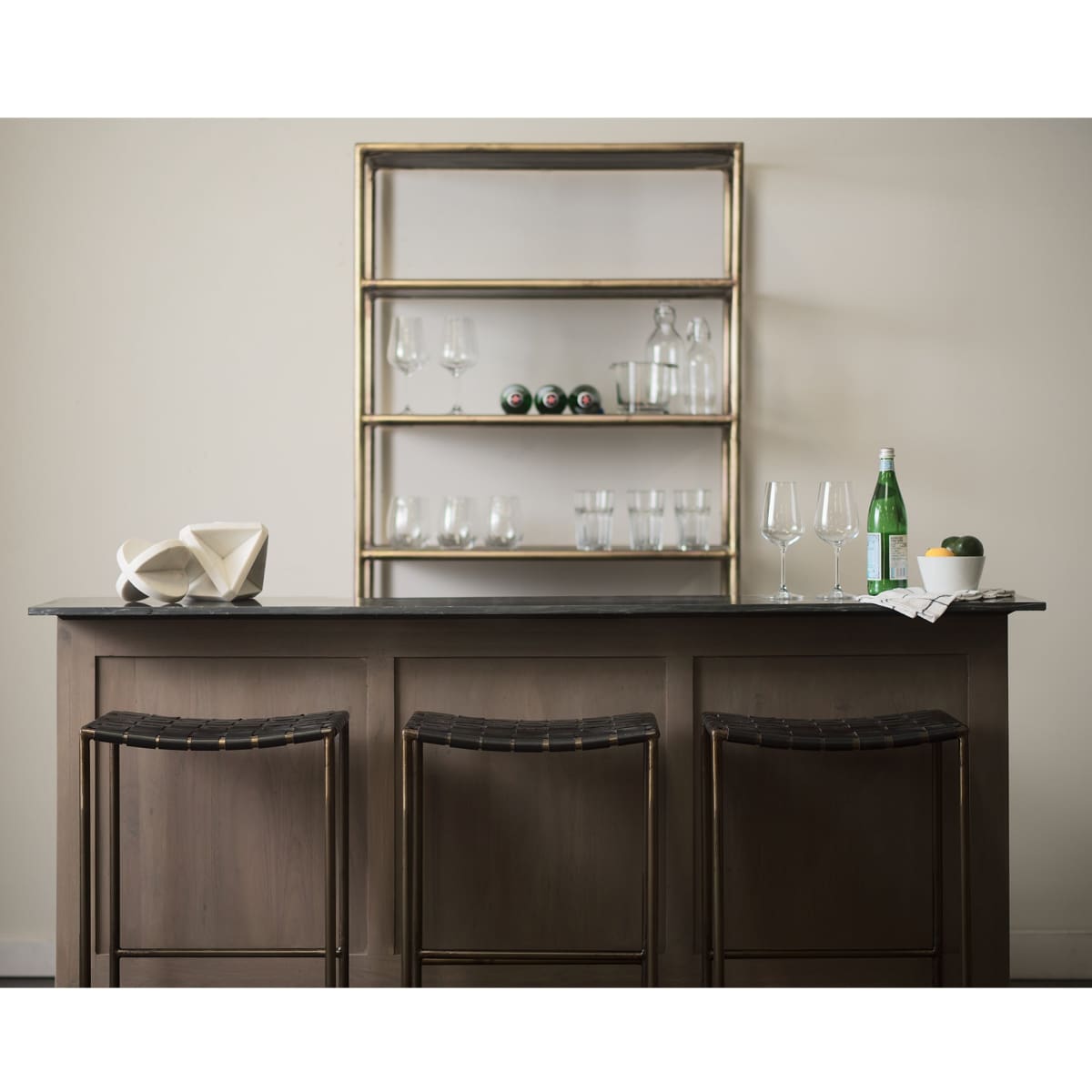 Clarissa Leather Seat Bar Counter Stool Black Leather | Gold Metal | Counter - bar-stools
