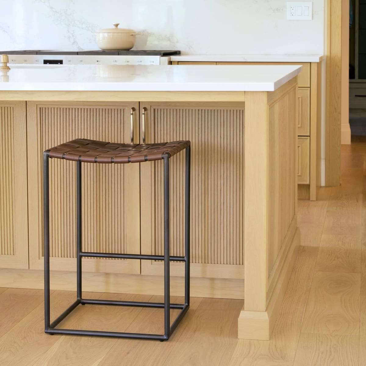 Clarissa Leather Seat Bar Counter Stool Brown Leather | Black Metal | Counter - bar-stools