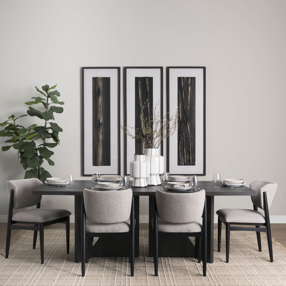 Cline Dining Chair Gray Fabric | Black Wood - dining-chairs