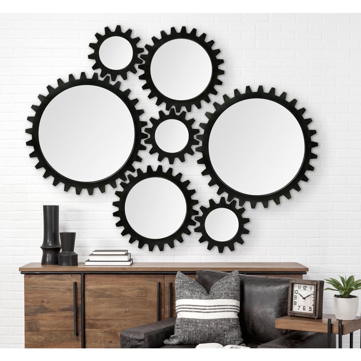 Cog Wall Mirror Alloy Black Metal | 17’’ - wall-mirrors-grouped