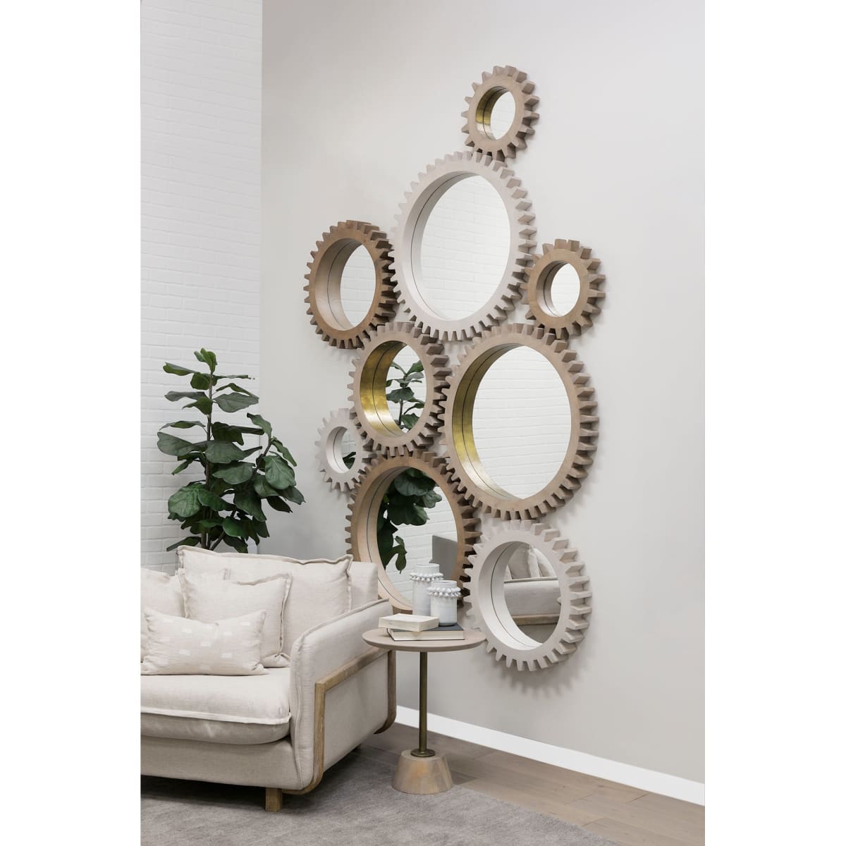 Cog Wall Mirror Sterling White Wood | 36 | Sterling - wall-mirrors-grouped