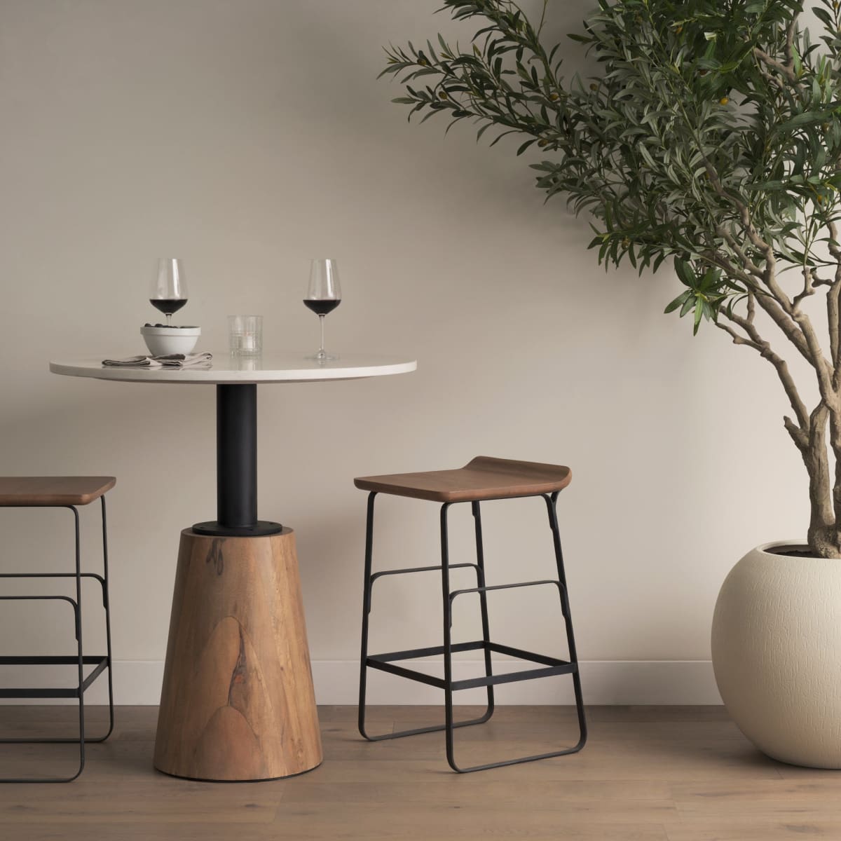 Conan Metal Seat Bar Counter Stool Brown Wood | Black Metal | Counter - bar-stools