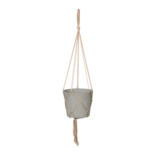 Craft Medium Hanging Pot With Netting - Cement Grey - lh-import-vases