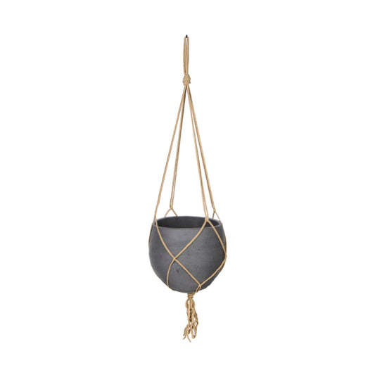 Craft Small Hanging Pot With Netting - Charcoal Grey - lh-import-vases