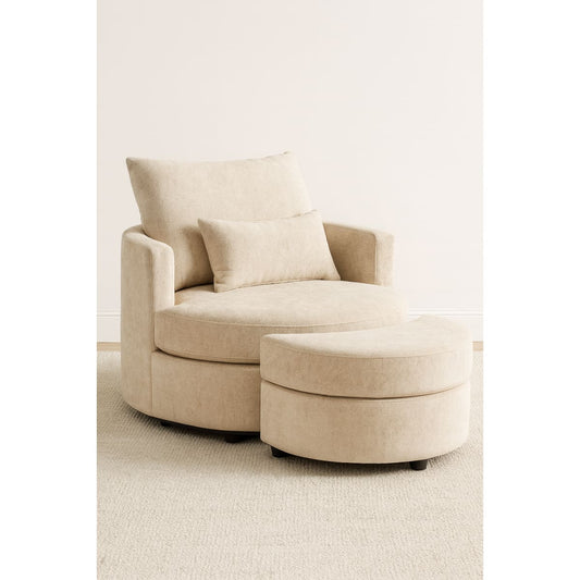 Crescent Accent Chair and Ottoman Set-Beige - accent chair