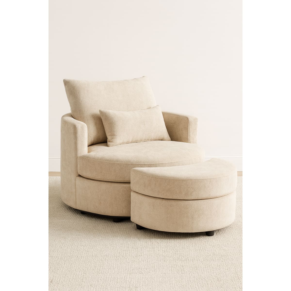 Crescent Accent Chair and Ottoman Set-Beige - accent chair