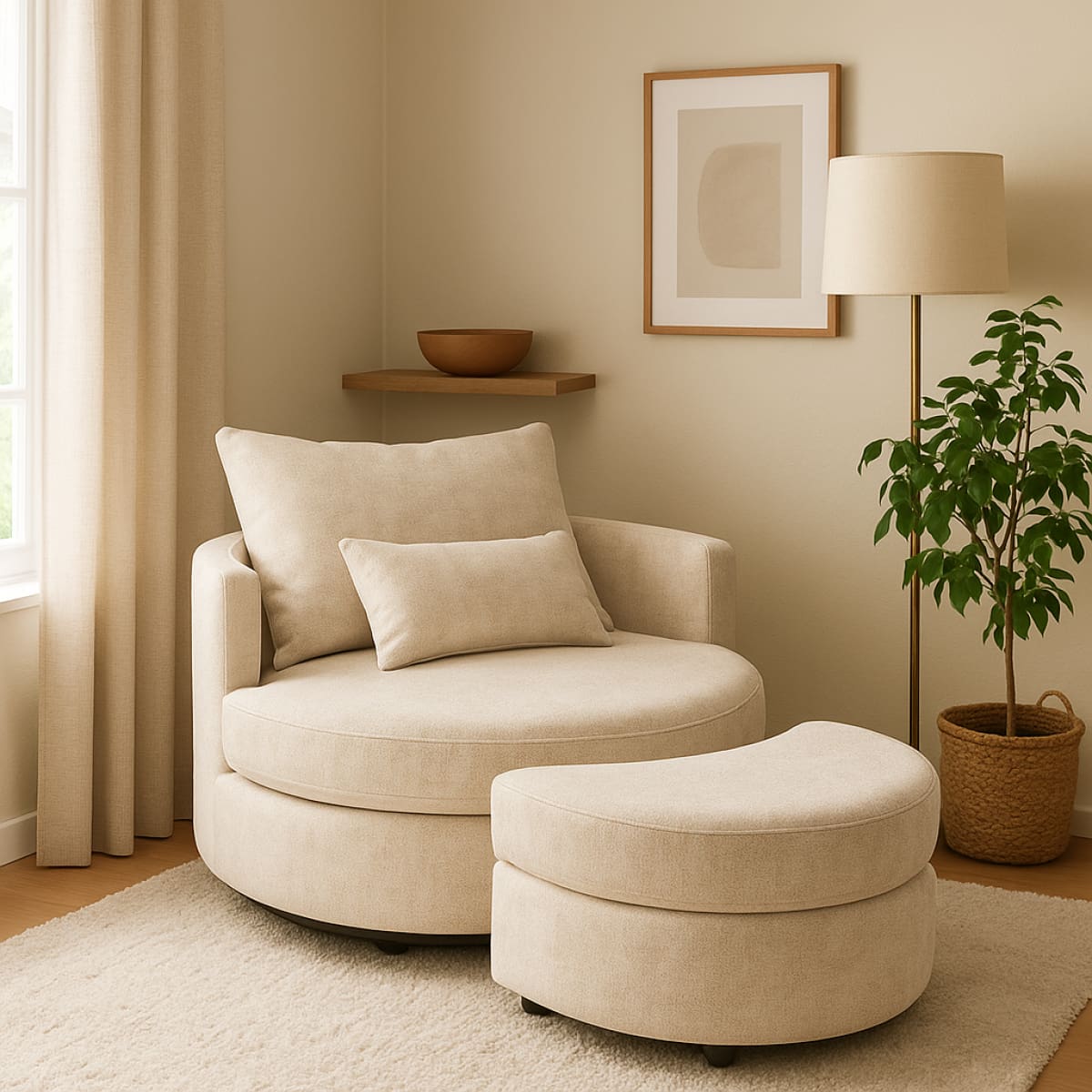 Crescent Accent Chair and Ottoman Set-Beige - accent chair