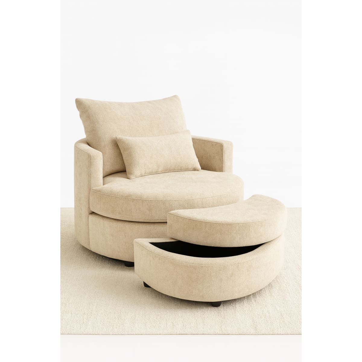 Crescent Accent Chair and Ottoman Set-Beige - accent chair