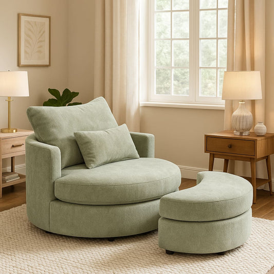 Crescent Accent Chair and Ottoman Set-Light Sage - accent chair