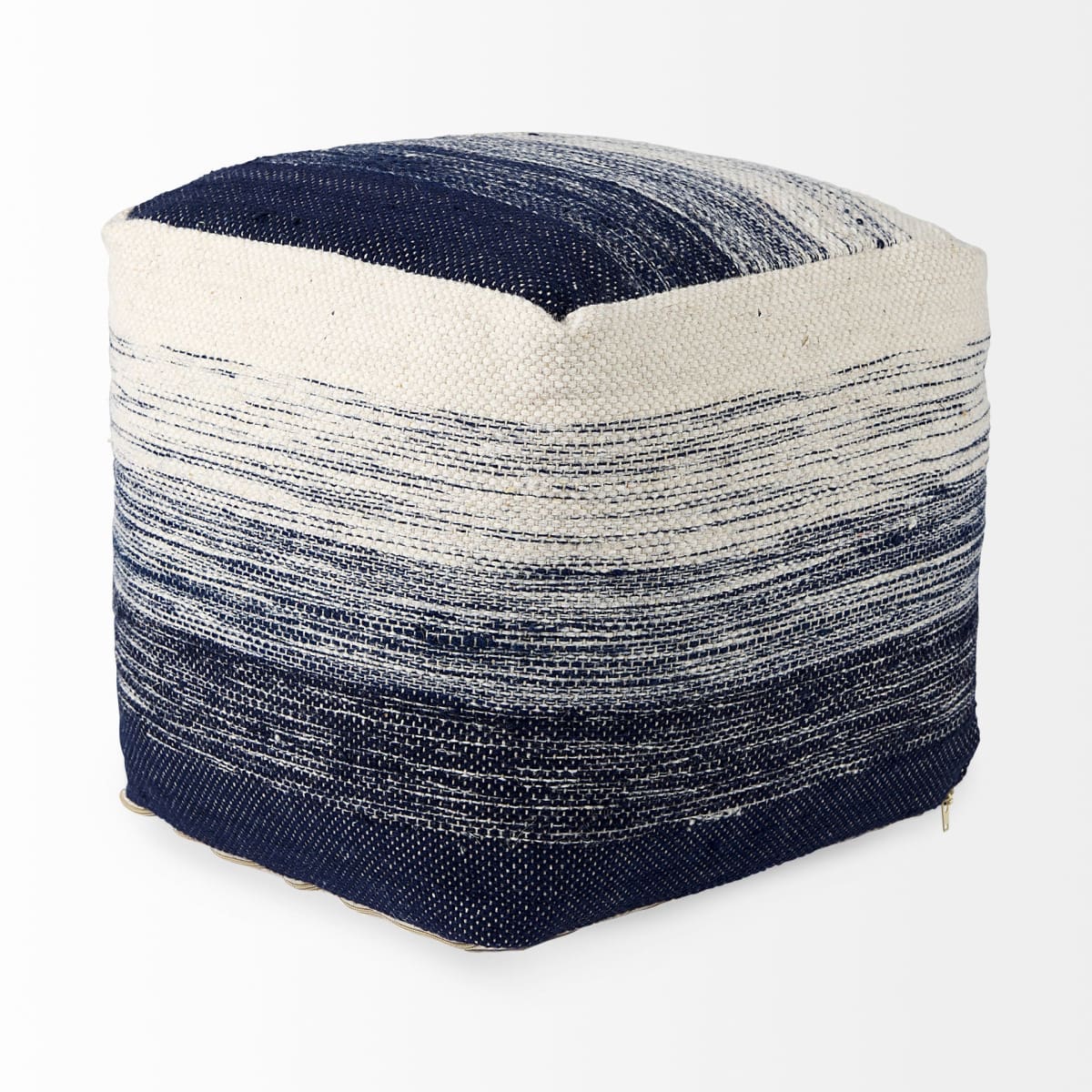 Damini Pouf Blue/Cream Wool & Cotton - poufs