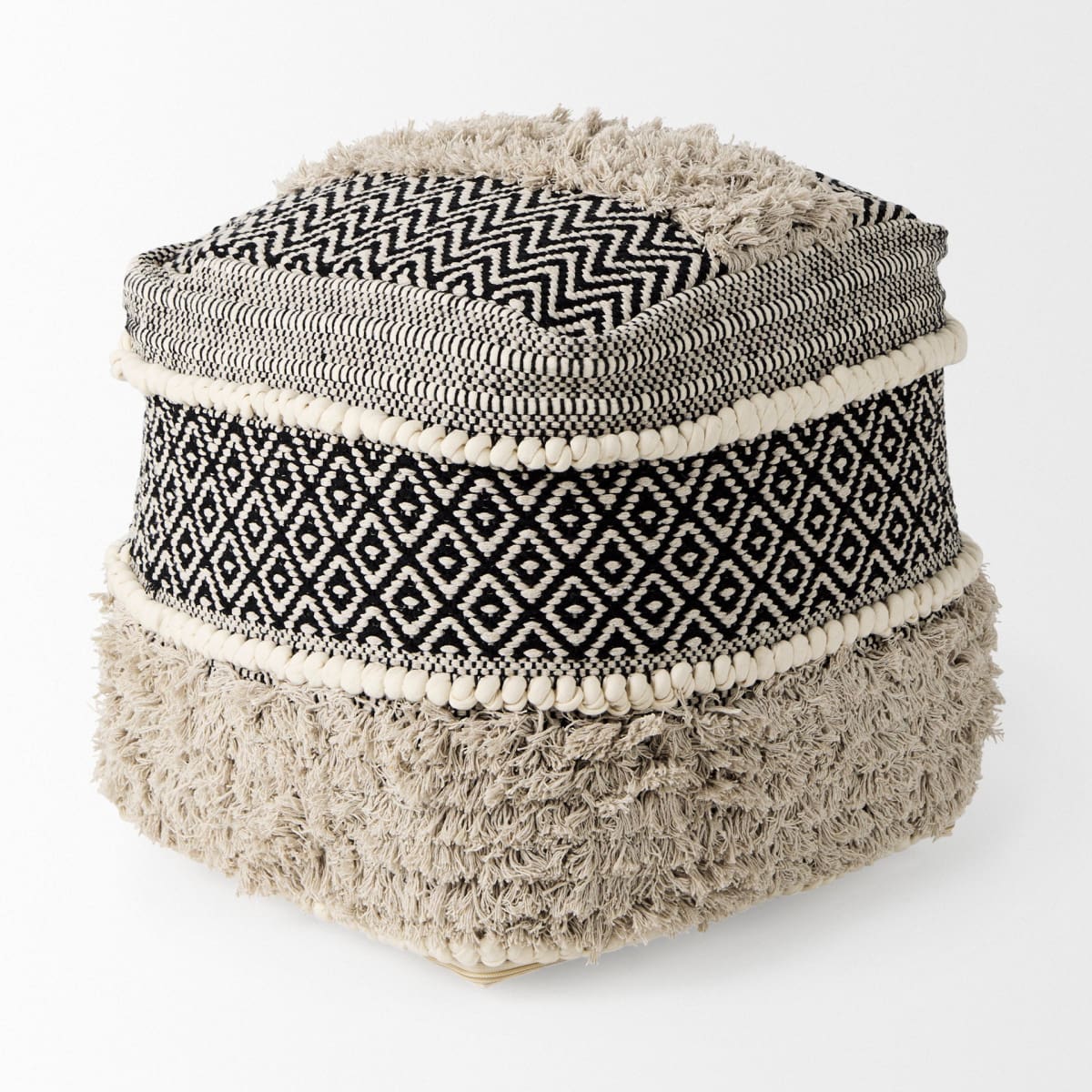 Darika Pouf Black/White/Gray Cotton - poufs