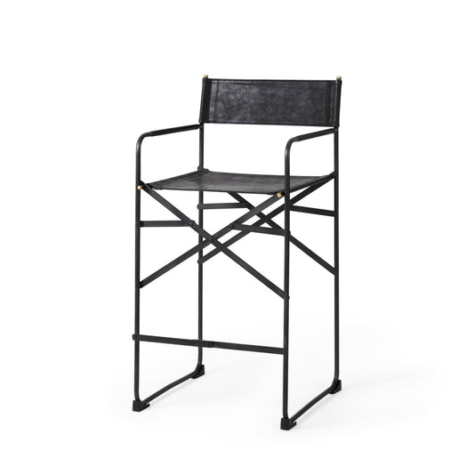 Direttore Bar Counter Stool Black Leather | Black Iron | Counter - bar-stools