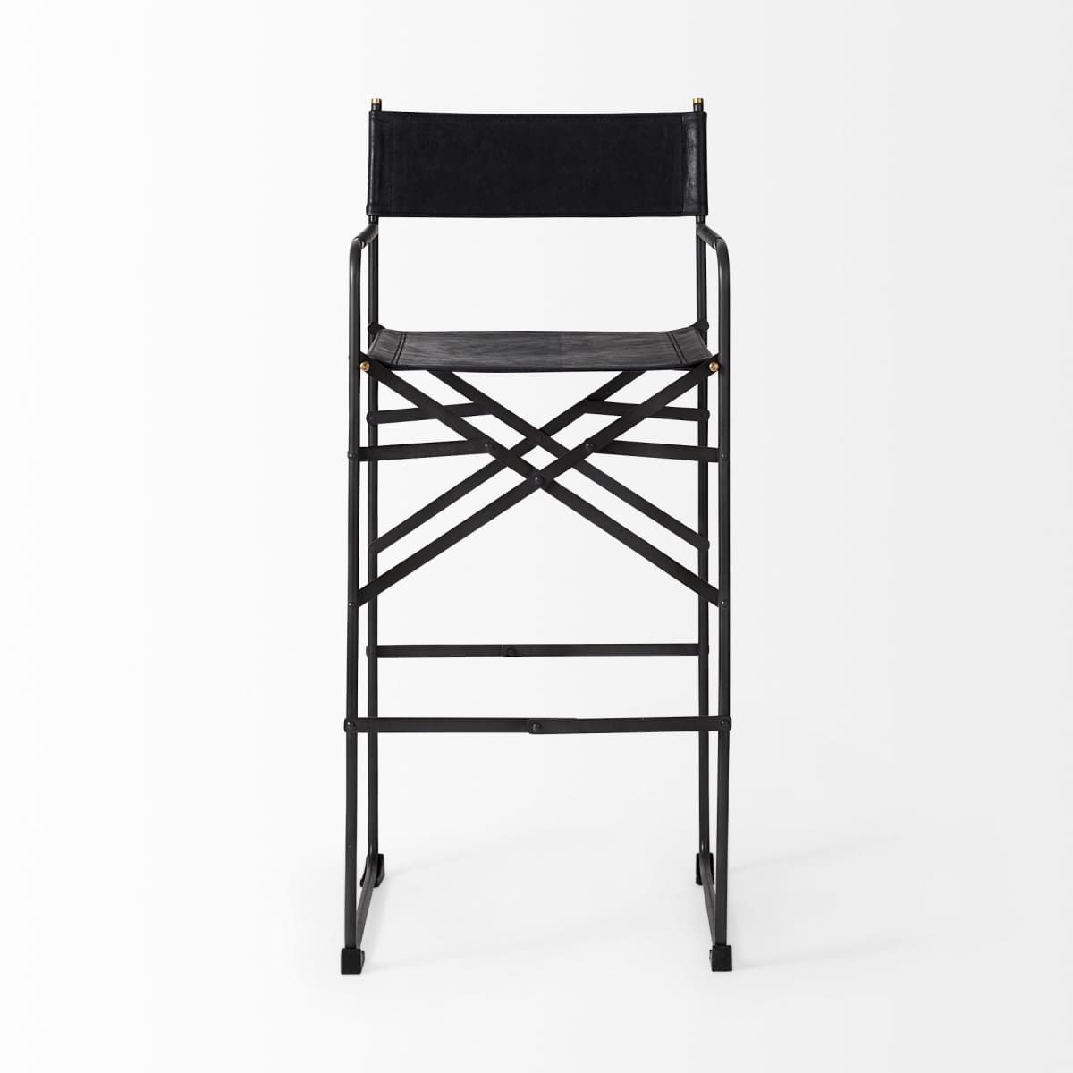 Direttore Bar Counter Stool Black Leather | Black Iron | Bar - bar-stools