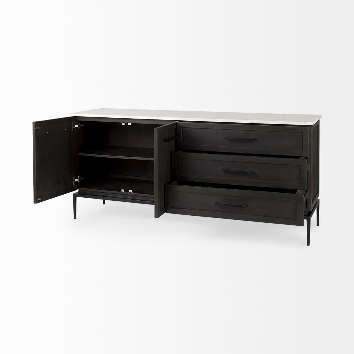 Divina Sideboard White Marble | Dark Brown Wood - sideboards-and-buffets