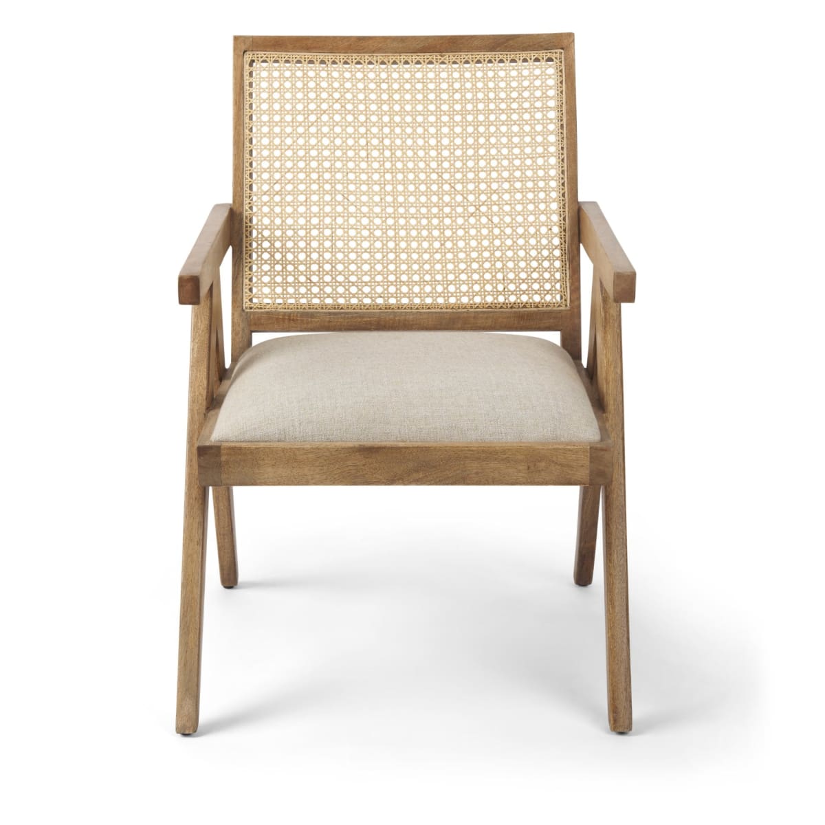 Donna Accent Chair Light Brown Wood | Cane Back | Beige Upholstery - accent-chairs