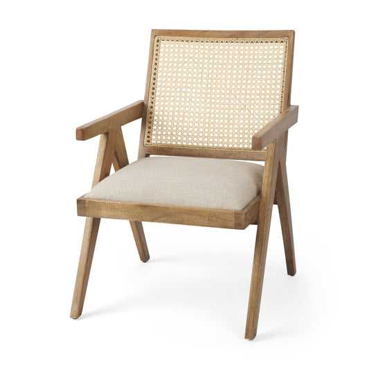 Donna Accent Chair Light Brown Wood | Cane Back | Beige Upholstery - accent-chairs