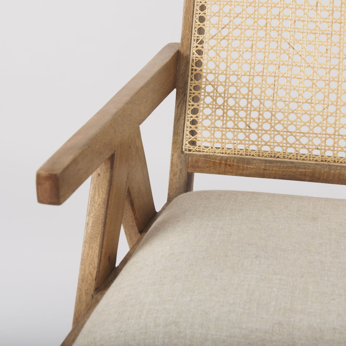 Brayden Accent Chair Beige Fabric | Light Brown Wood