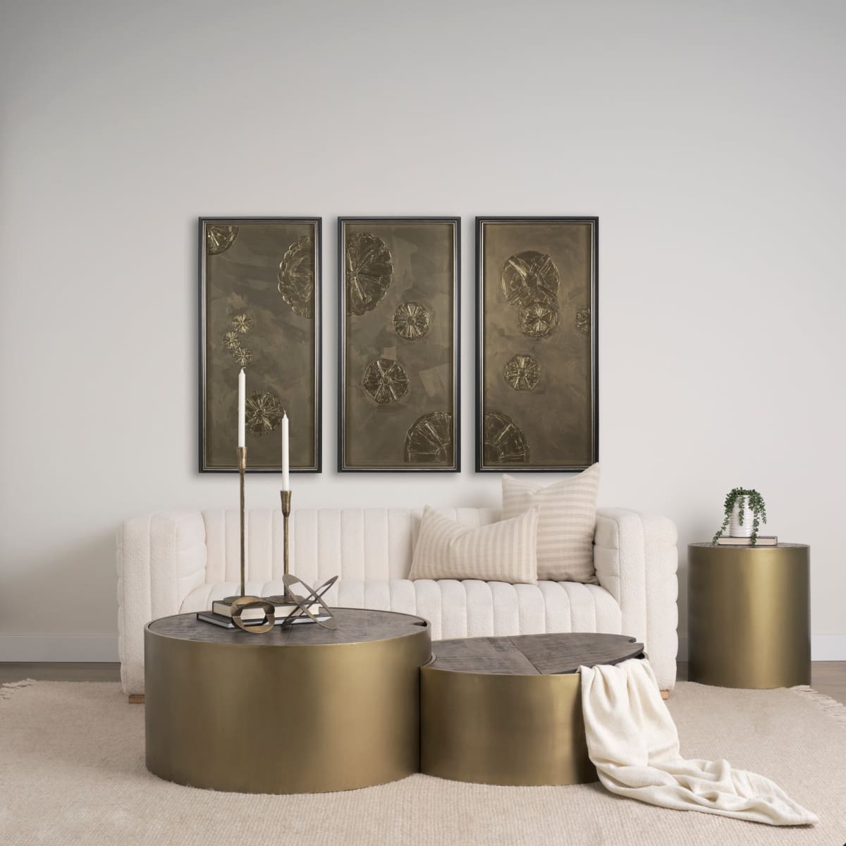 Eclipse End Side Table Antique Brass Metal | Brown Wood - end-and-side-tables