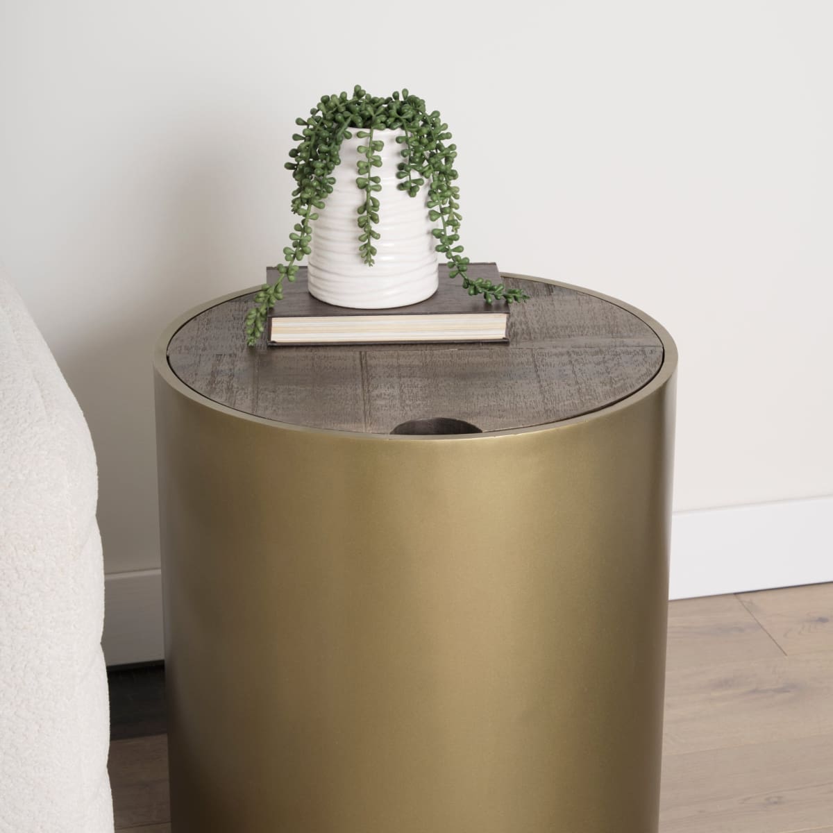Eclipse End Side Table Antique Brass Metal | Brown Wood - end-and-side-tables