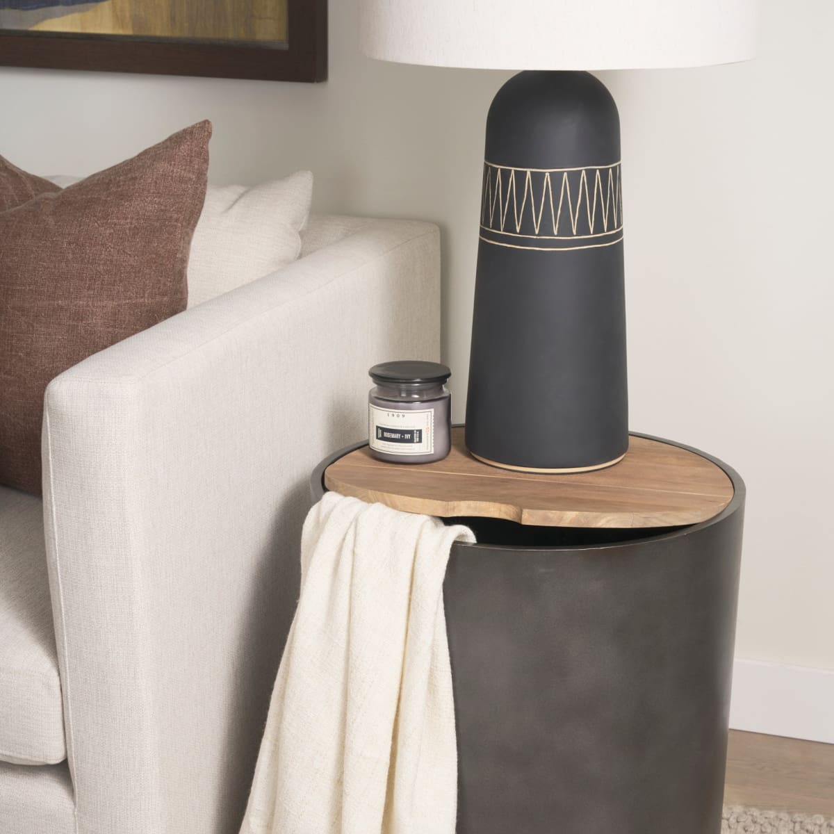 Eclipse End Side Table Gunmetal Gray | Brown Wood - end-and-side-tables