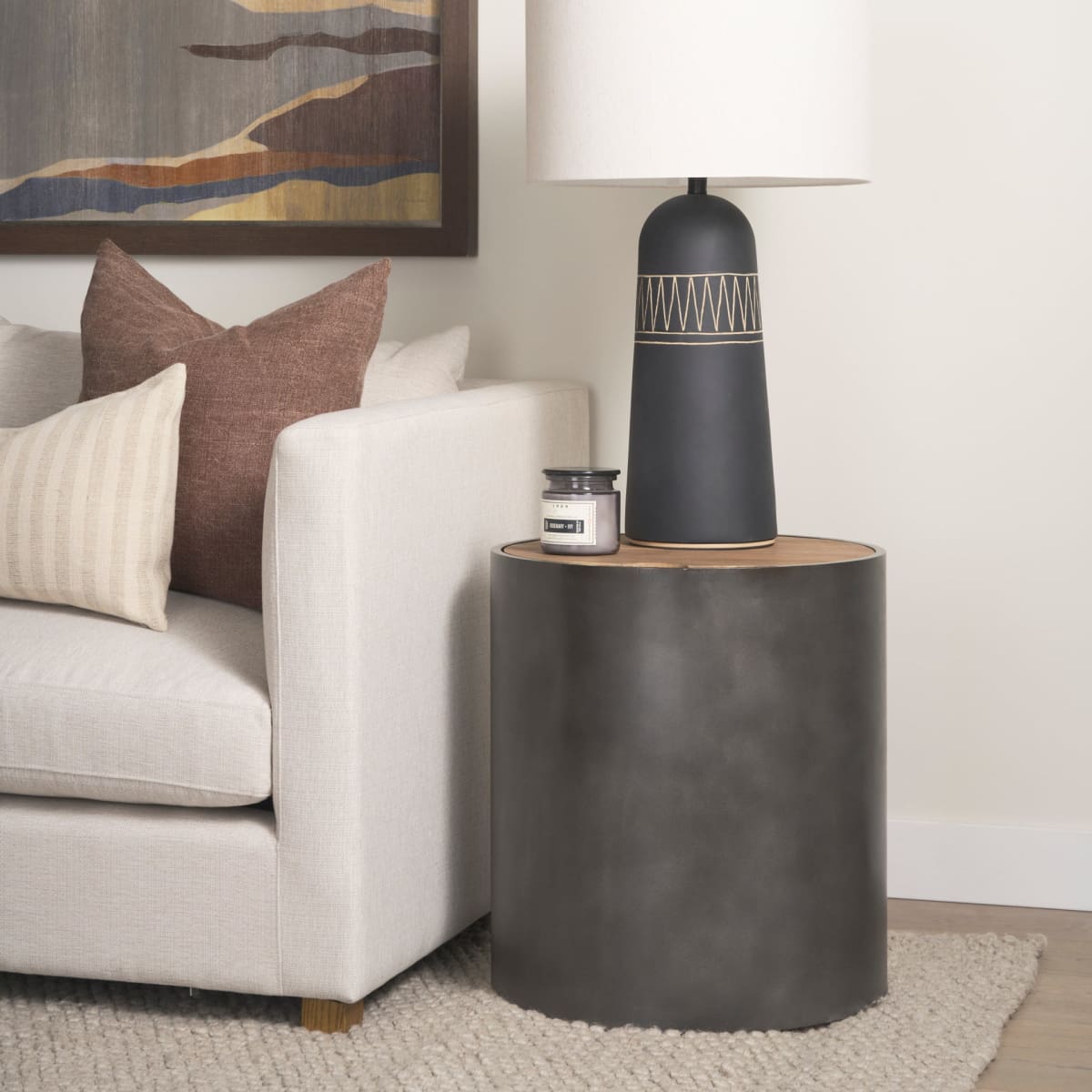 Eclipse End Side Table Gunmetal Gray | Brown Wood - end-and-side-tables