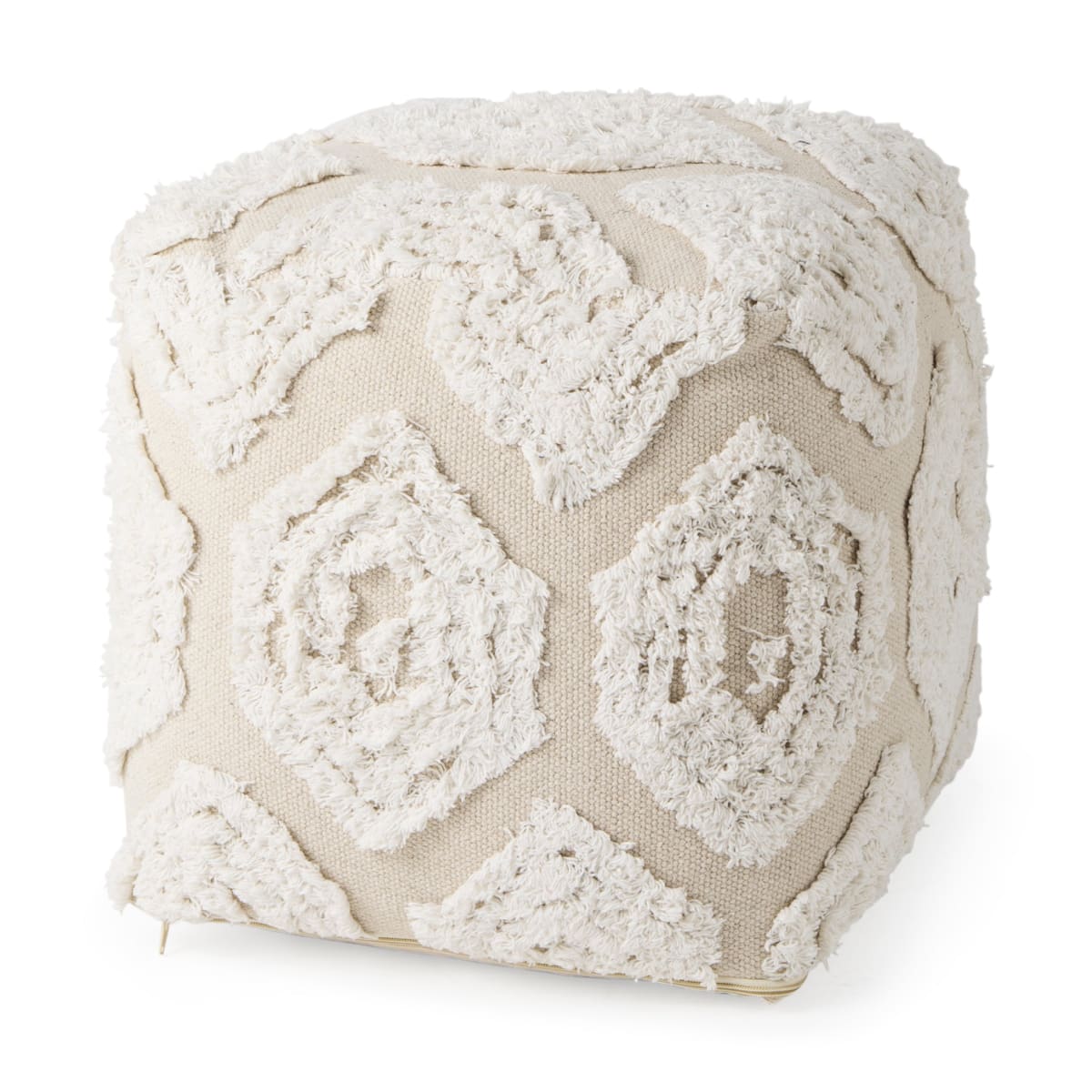 Ekanta Pouf Cream/Beige Cotton - poufs