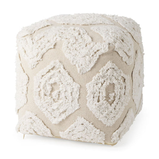 Ekanta Pouf Cream/Beige Cotton - poufs