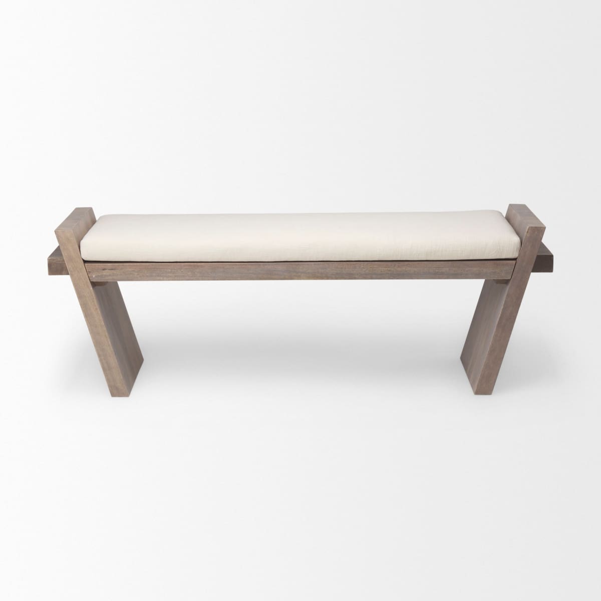 Elaine Bench Cream Fabric | Brown Wood - benches