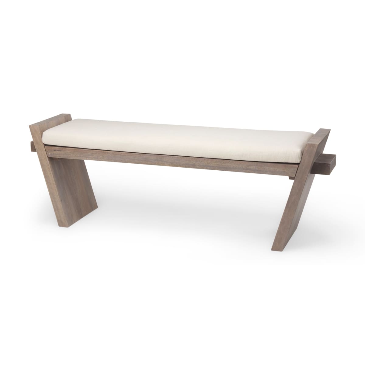 Elaine Bench Cream Fabric | Brown Wood - benches