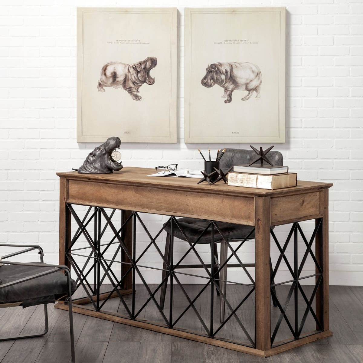 Eldorado Office Desk Brown Wood | Black Metal - office