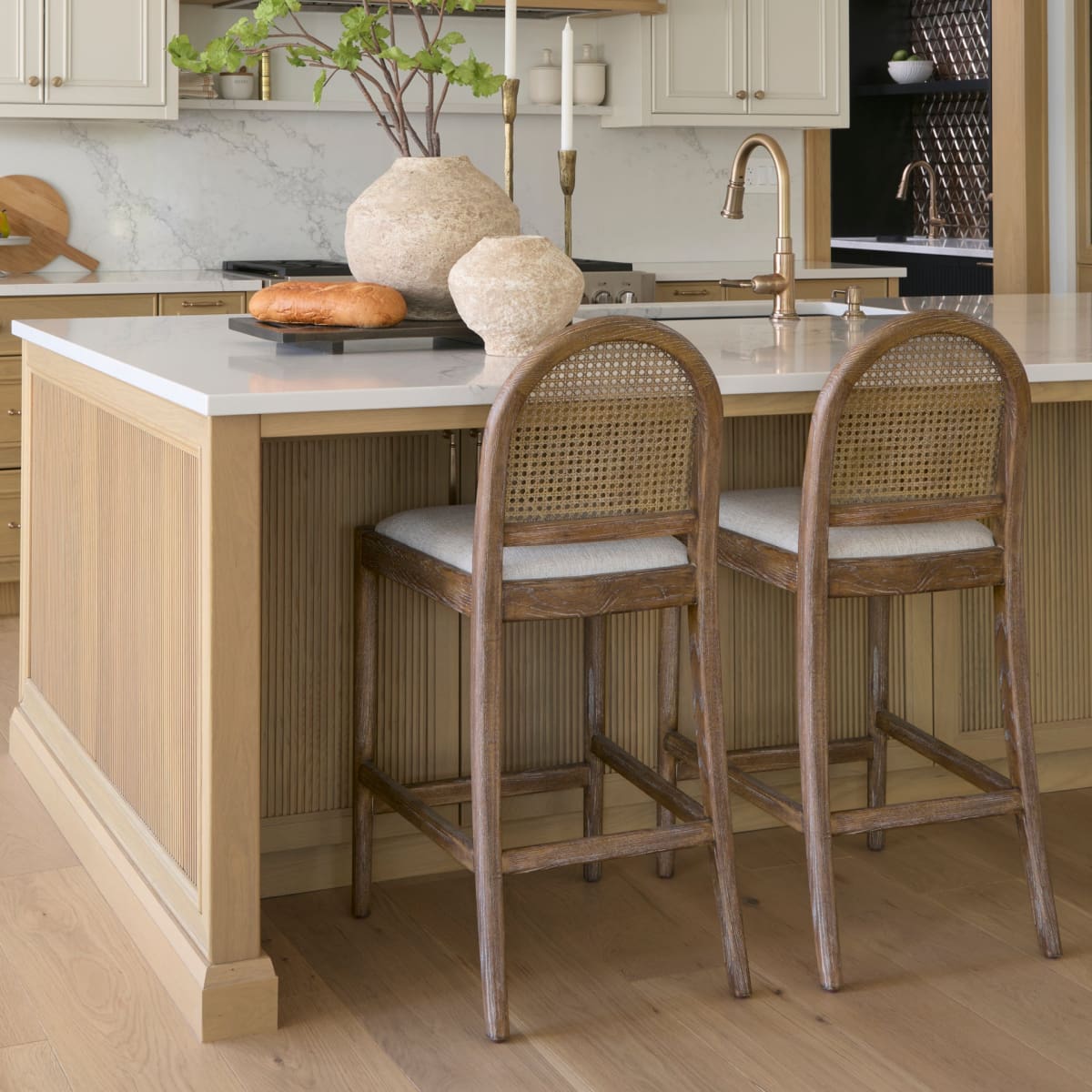 Elle Bar Counter Stool Brown Wood | Cane - bar-stools