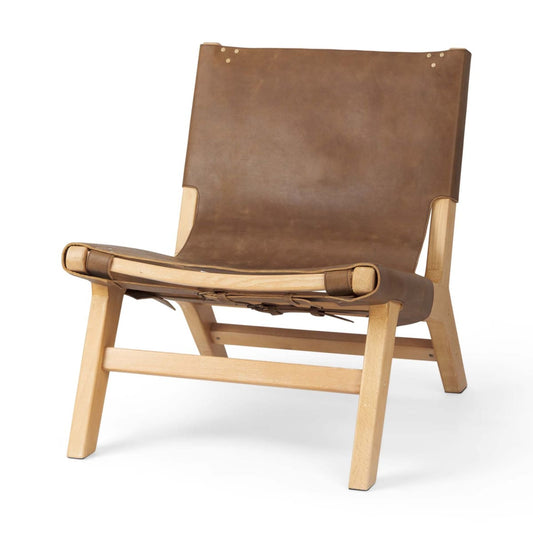 Elodie Leather Accent Chair Brown Leather | Natural Wood - accent-chairs