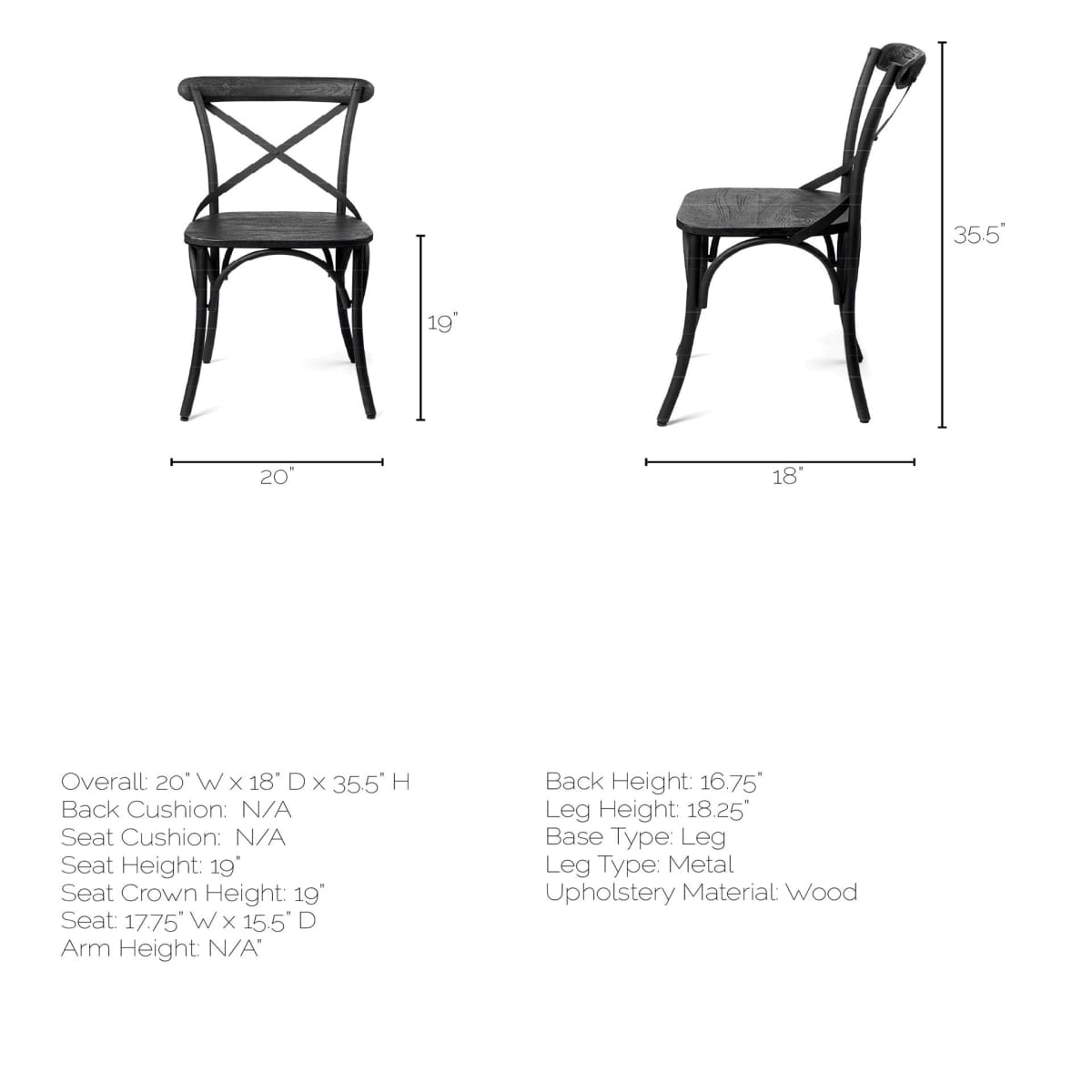 Etienne Dining Chair Black Wood | Black Metal - dining-chairs