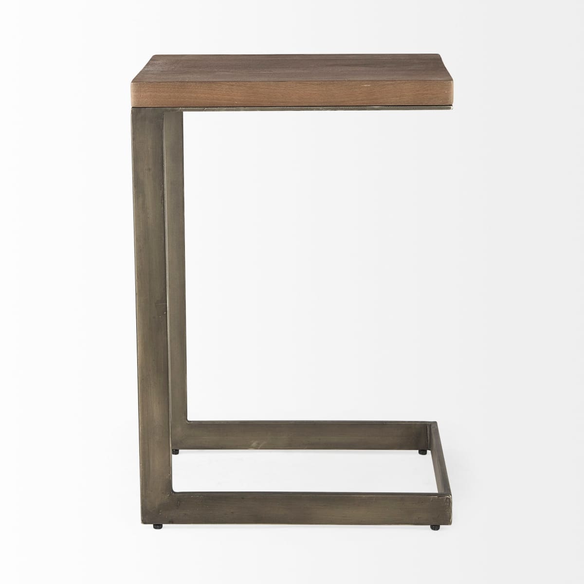 Faye C End Side Table Medium Brown Wood | Gray Metal | C Shaped - end-and-side-tables