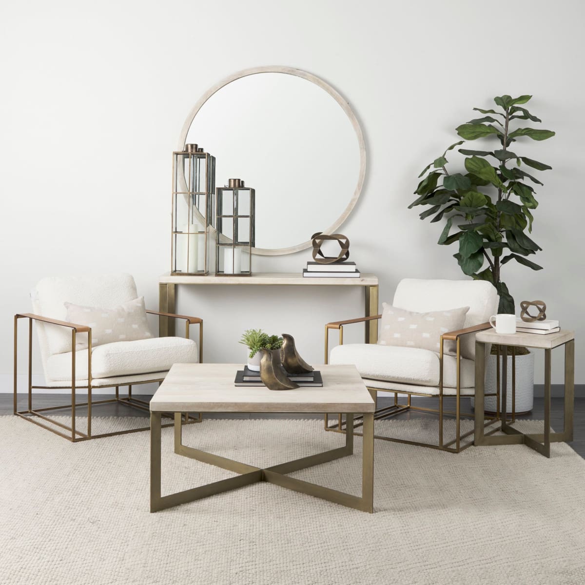 Faye Console Table Light Brown Wood | Gold Metal - console-tables